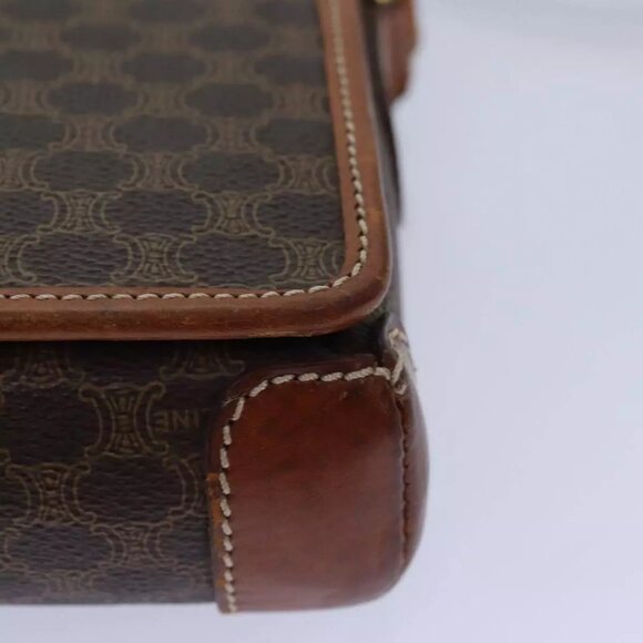 CELINE Macadam Canvas Shoulder Bag PVC Leather Brown Gold Auth yk14568 - Picture 4 of 16